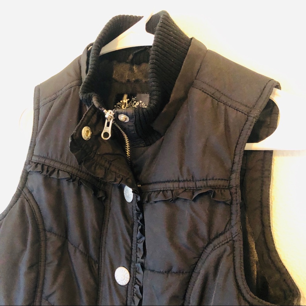 Justice | girls | black puffer vest, silver zipper - Picture 7 of 7